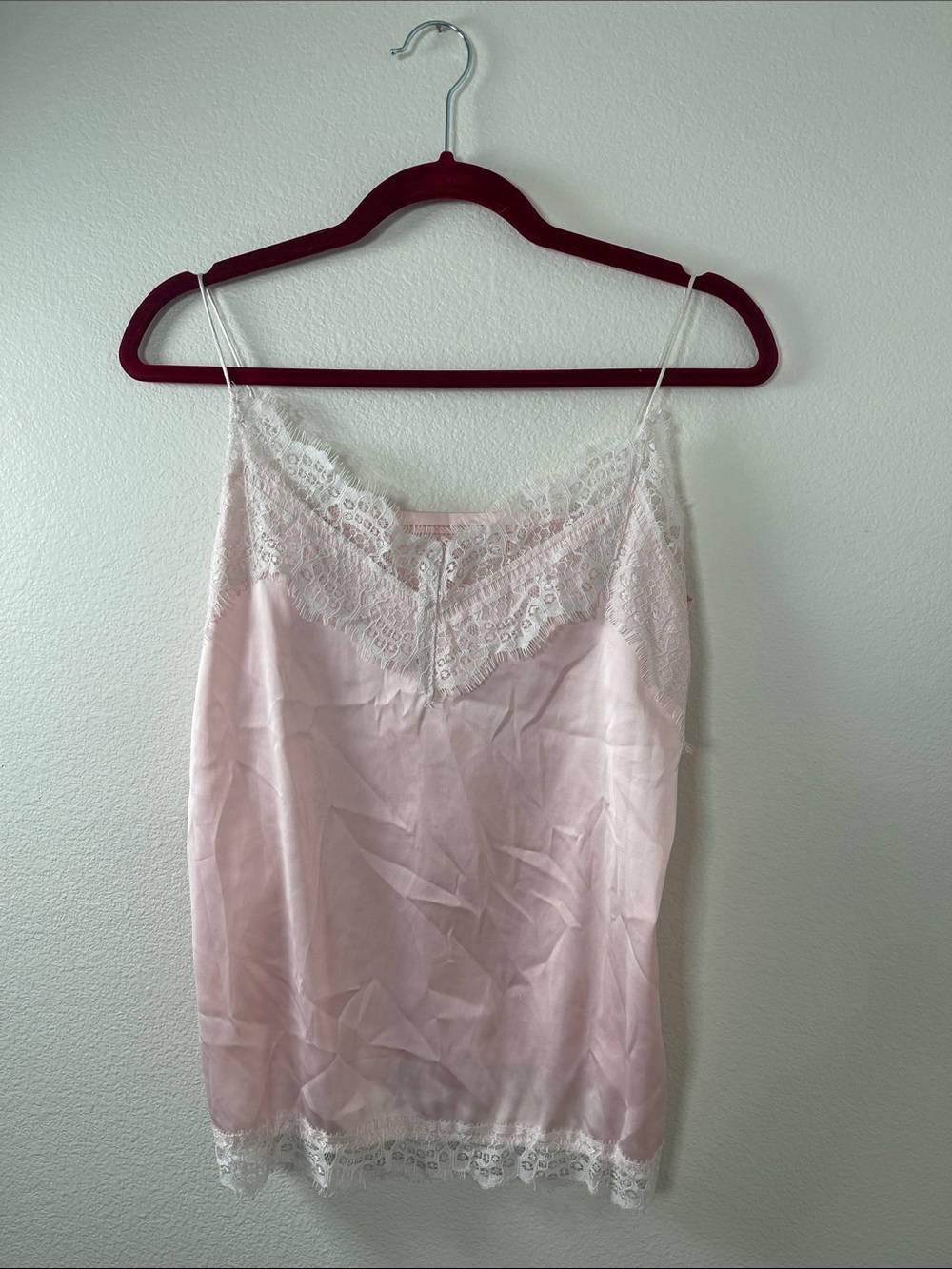 Silk-Look Lace Trim Cami in Light Pink - Women Intimates